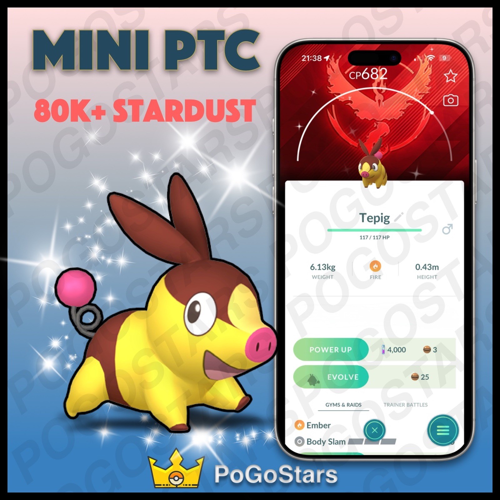 Pokémon PTC Go - Shiny Tepig - Team Valor✨Special Background✨