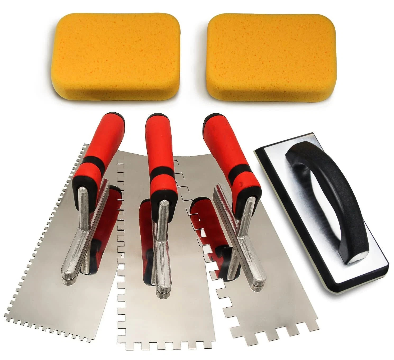 Tile Tools Stainless Steel Square Notch Trowel Set Plus Rubber Grout Float And G