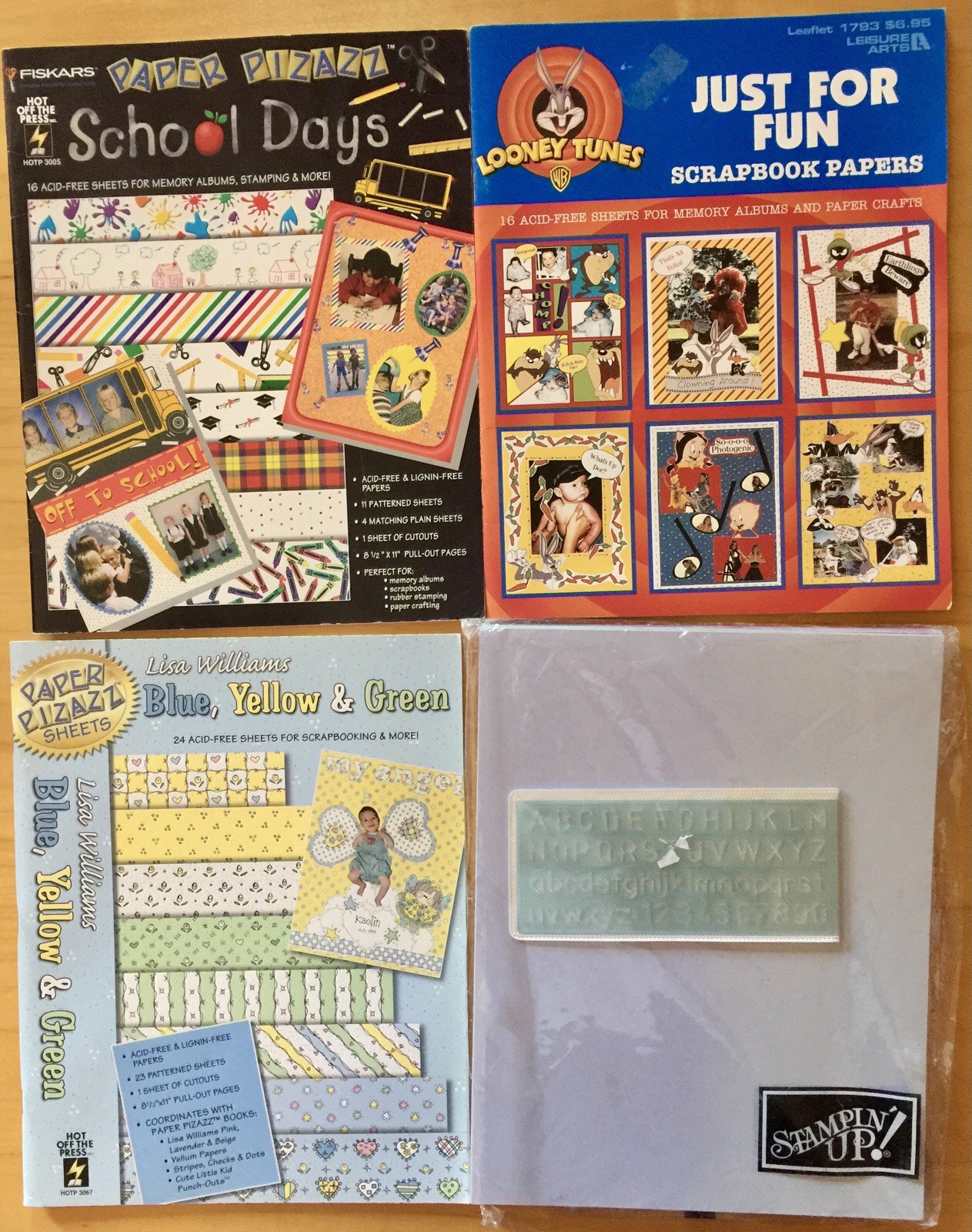 Scrapbook Paper Lot: Looney Tunes School Days Cardstock Blue Yellow & Green