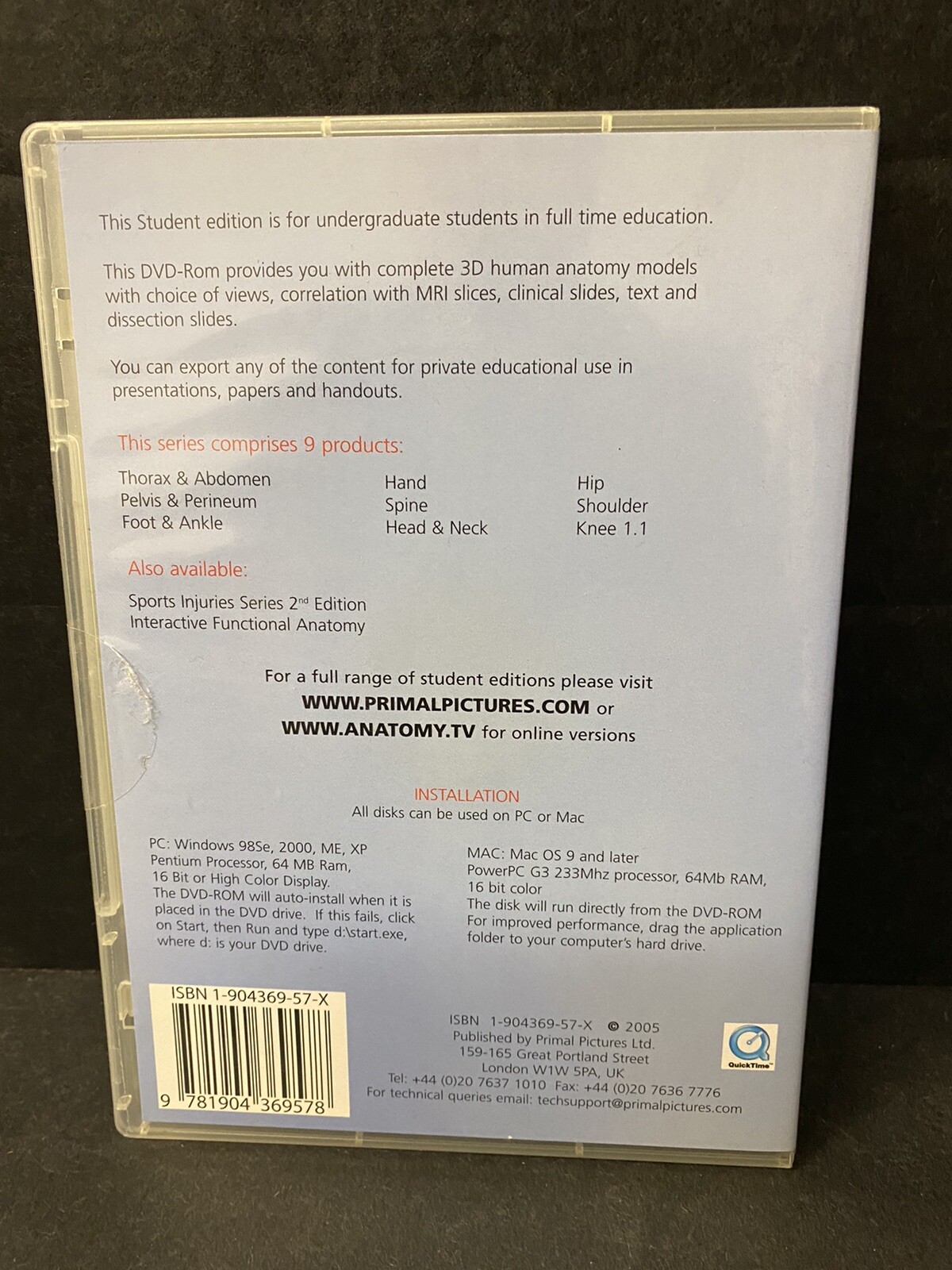 Primal 3D Interactive Series Complete Human Anatomy DVD-Rom STUDENT EDITION