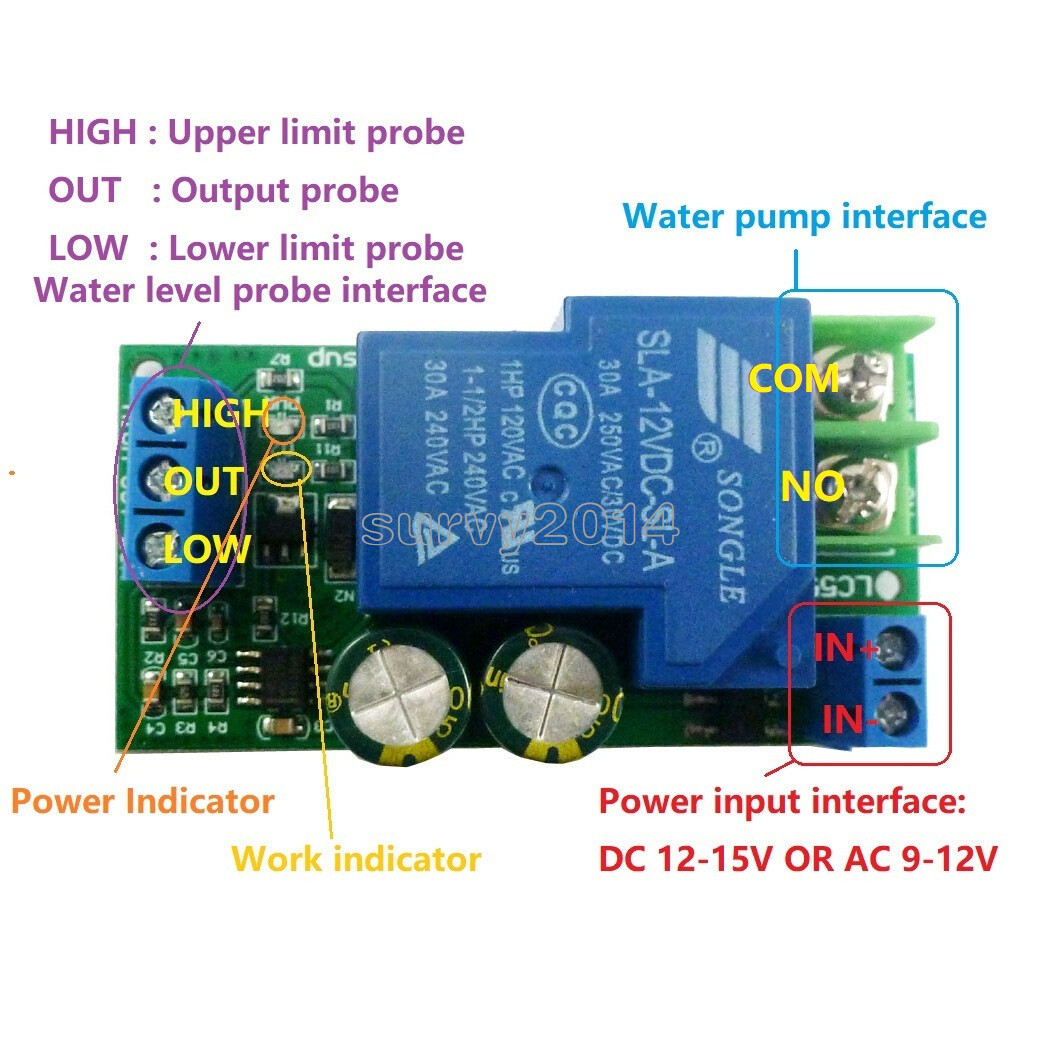 30A 12V Water Level Automatic Controller Liquid Sensor Switch Solenoid MotorPump