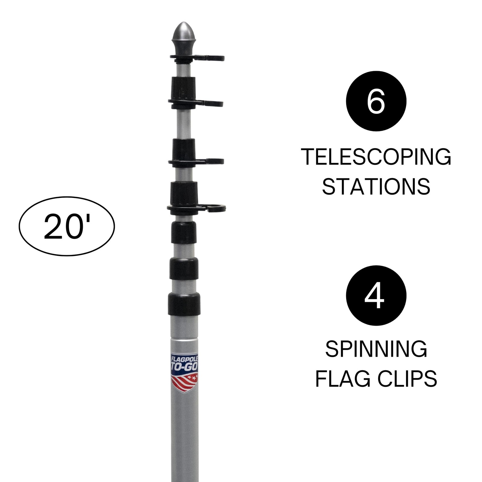 Telescoping Aluminum Portable Flagpole 20 FT