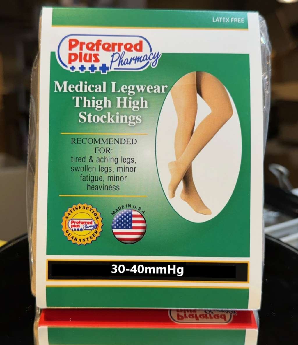 Preffered Plus Medical Legwear, Thigh High Stockings, 30-40mmHg (Size: L) Beige