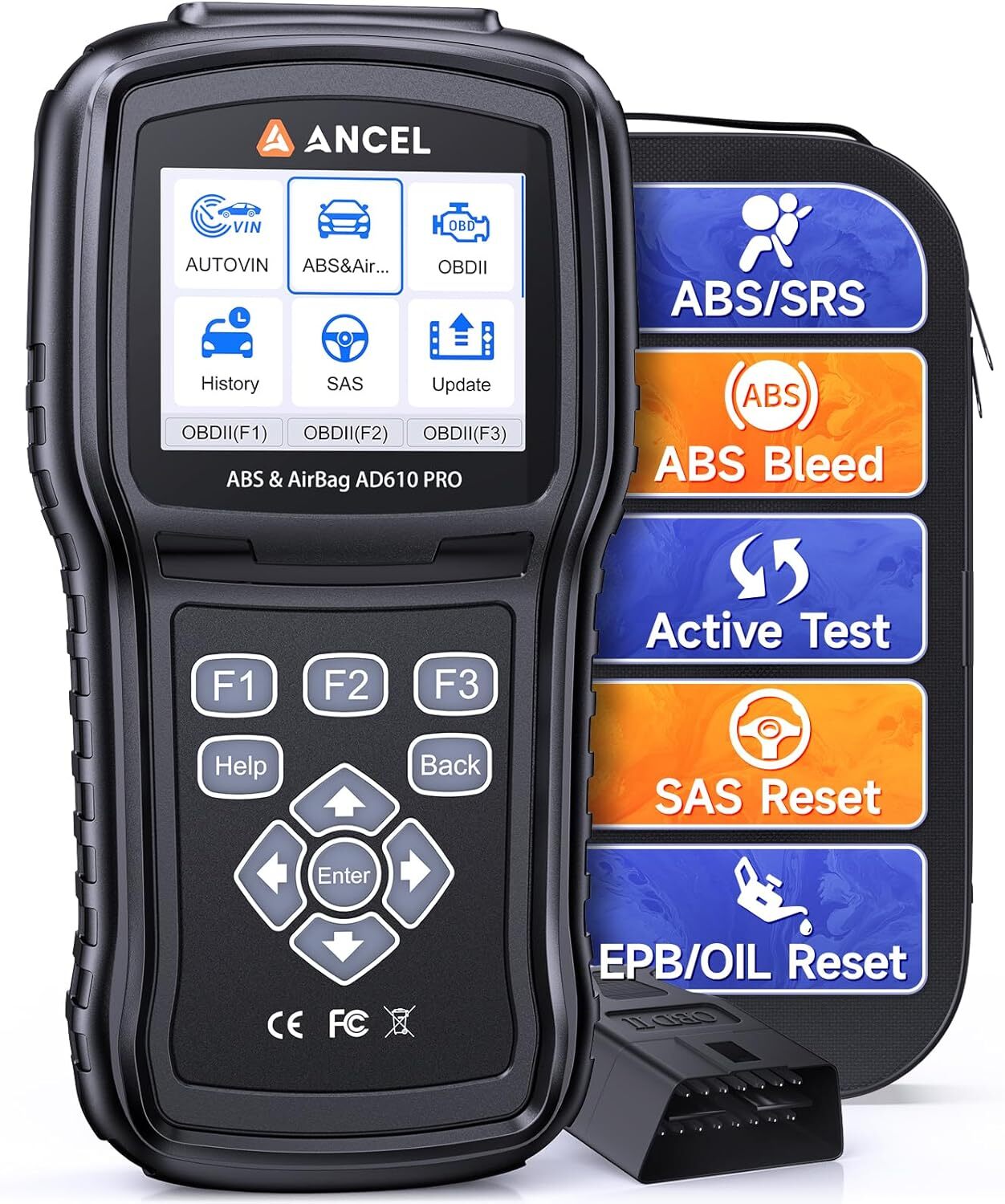 ANCEL AD610 PRO ABS SRS OBD2 Scanner ABS Bleeding Bi-Directional Diagnostic Tool