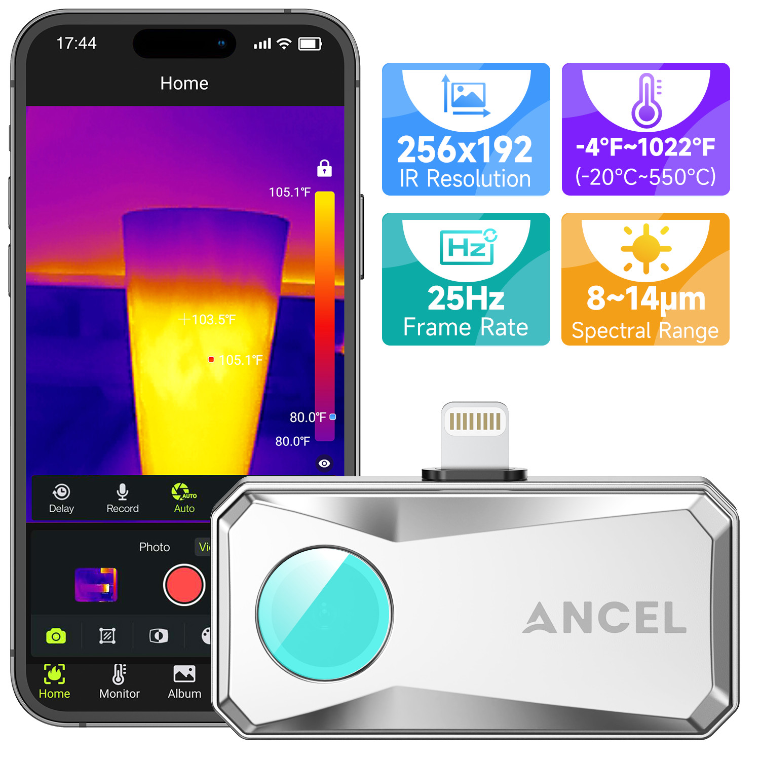 ANCEL IR101 256X192 IR Resolution Thermal Imaging Camera for ios USB Pro-Grade