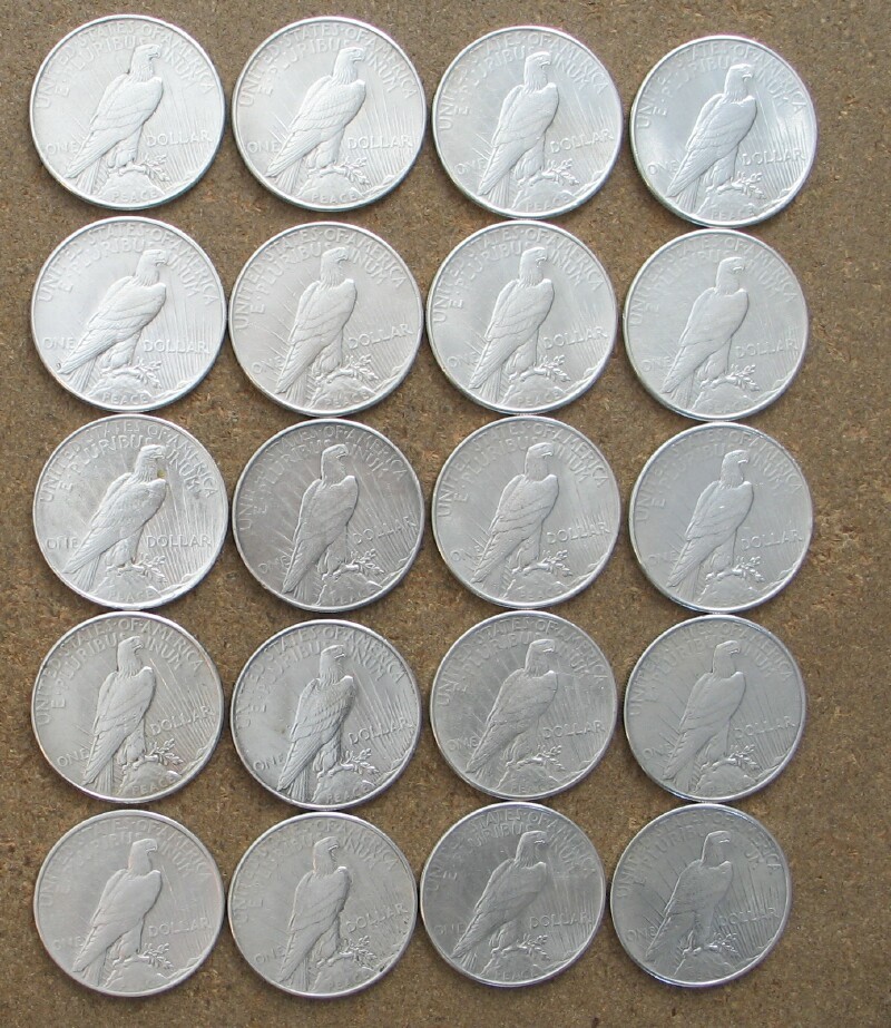 ROLL 1934-P PEACE SILVER DOLLARS.. AU/BU