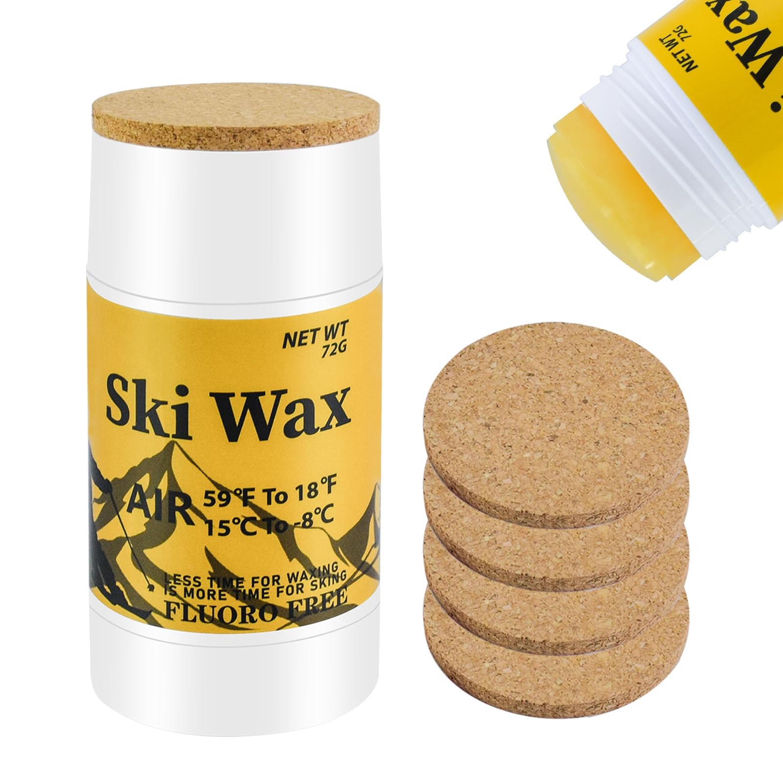 72g Universal Ski Snowboard Wax Rub On No Iron Nordic + 4 Corks