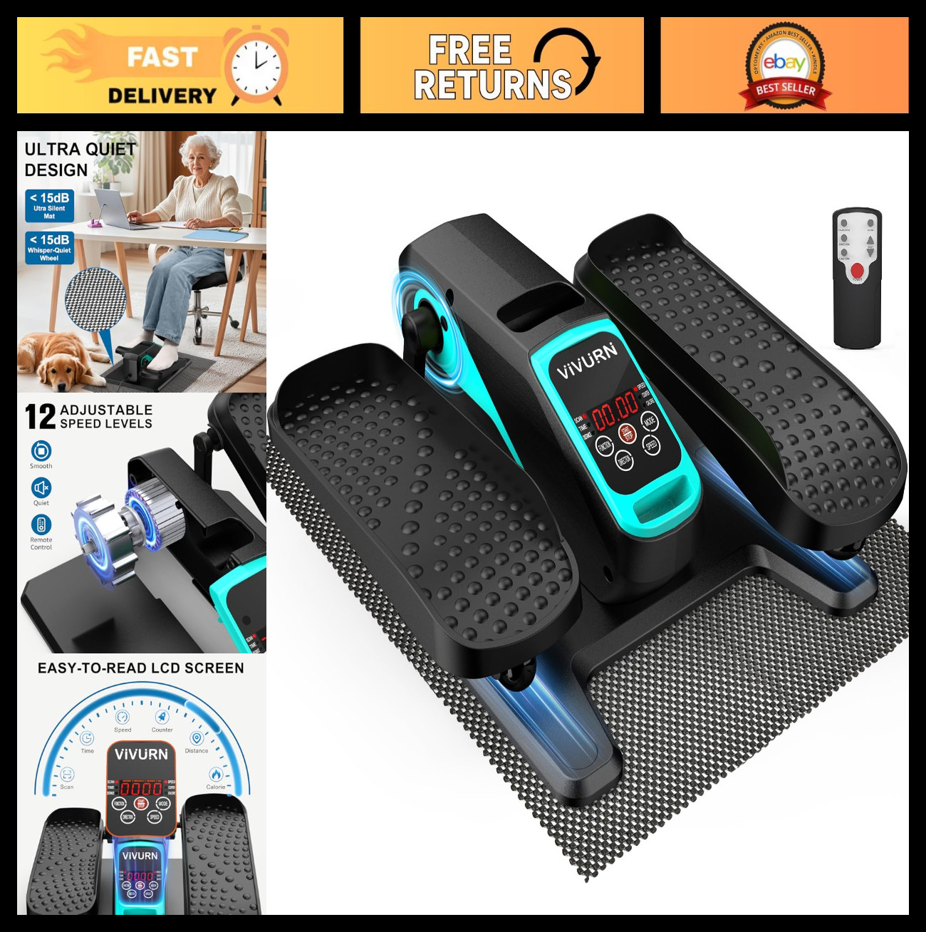 Mini Motorized Under Desk Elliptical - 12 Speed, 5 Modes, Quiet & Portable Leg E