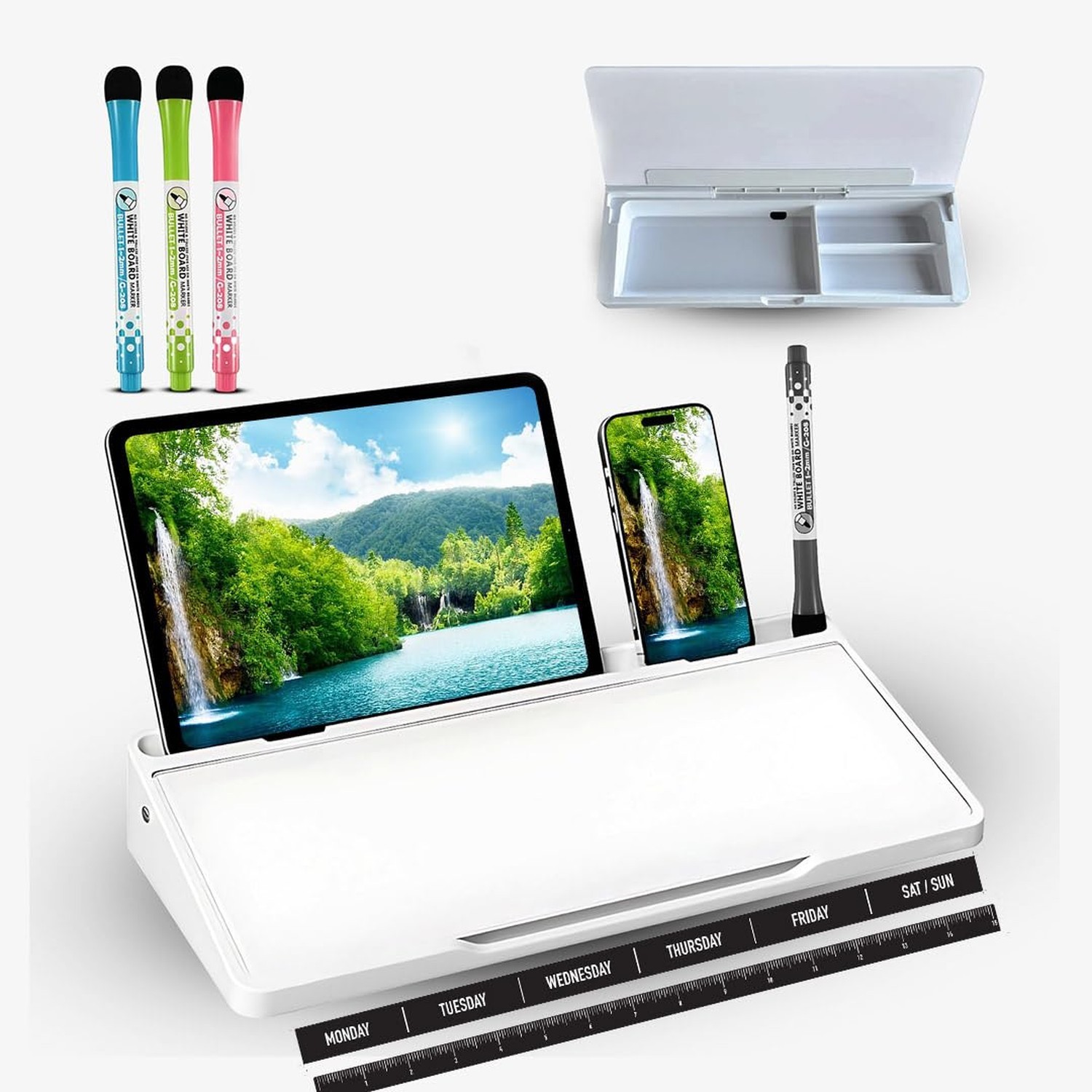 Desktop whiteboard - Glass Desk Dry Erase board with storage- Desk buddy memo...