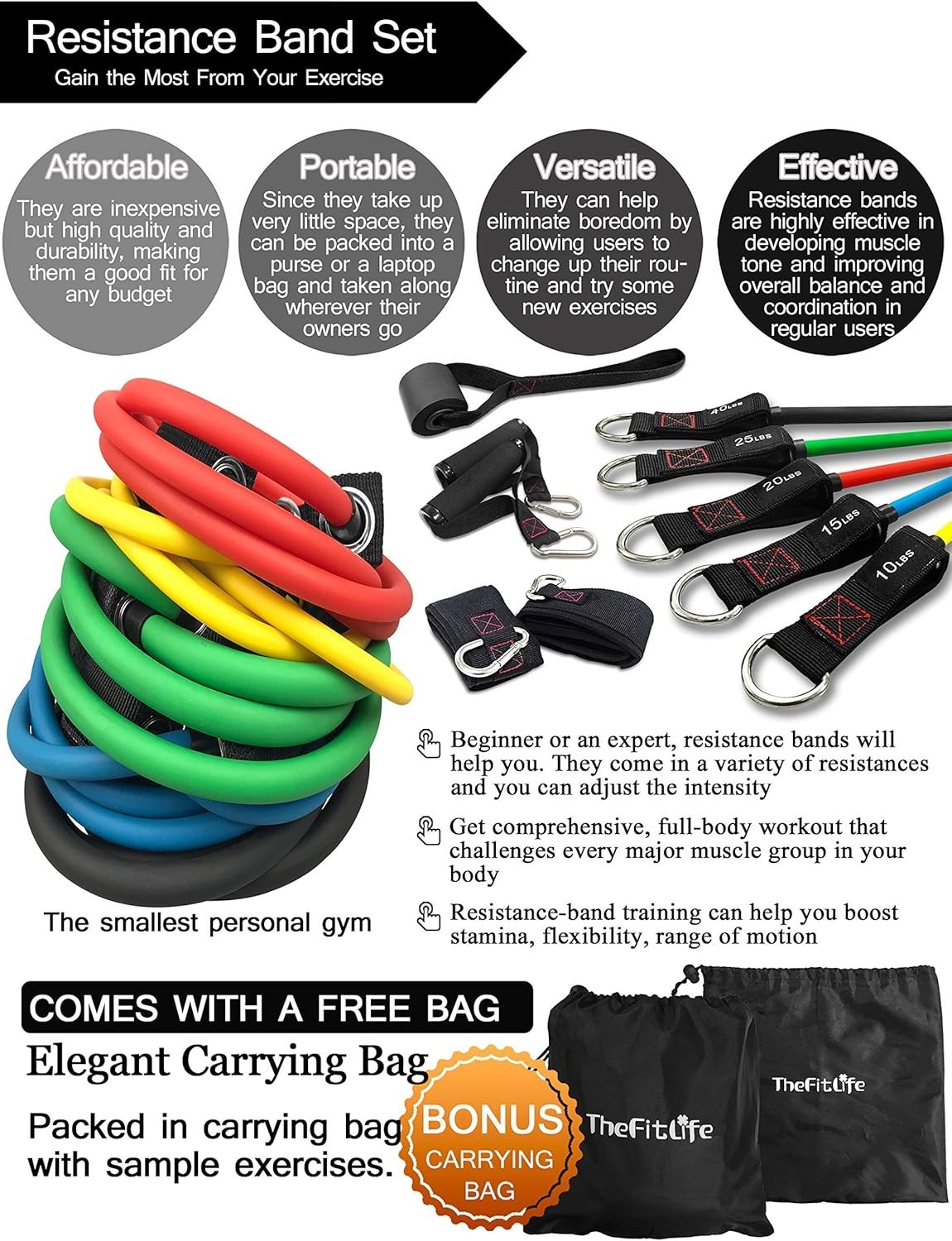 Durable Natural Rubber Resistance Bands – Stackable Workout Bands up to 300 lbs