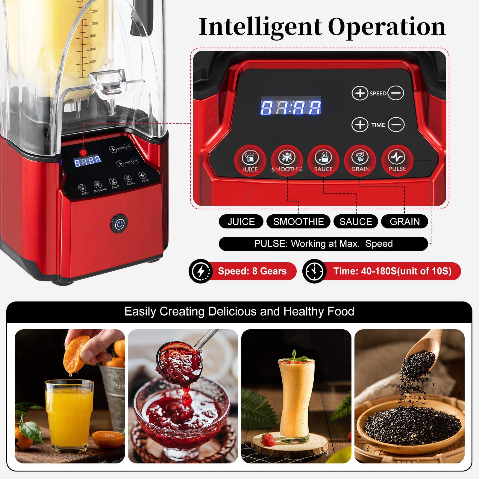 Commercial Professional Blender W/ Shield Quiet Sound Enclosure Timer 2200W