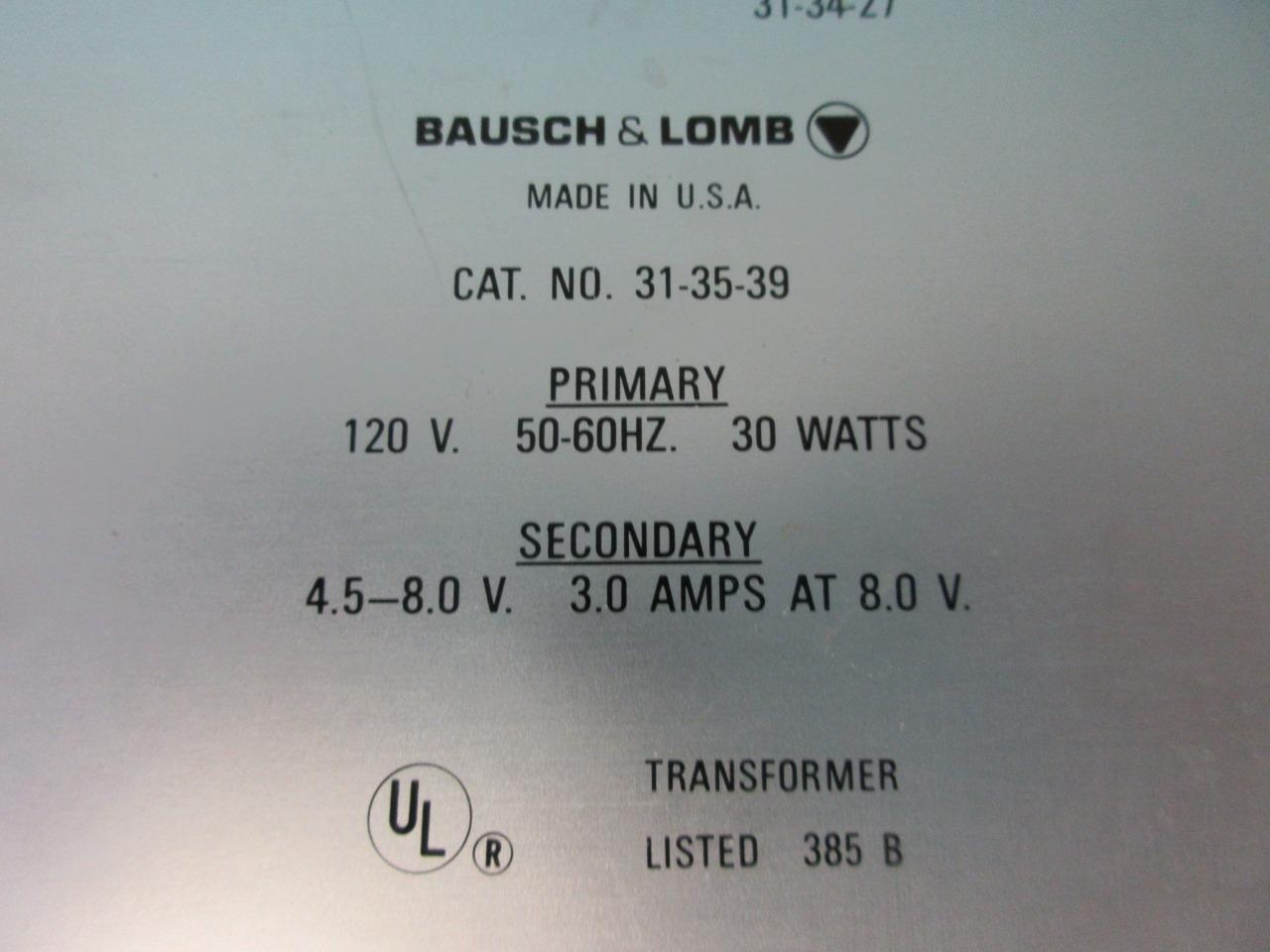 BAUSCH & LOMB B&L POWER SUPPLY TRANSFORMERS LIGHT SOURCE MODEL 31-35-39