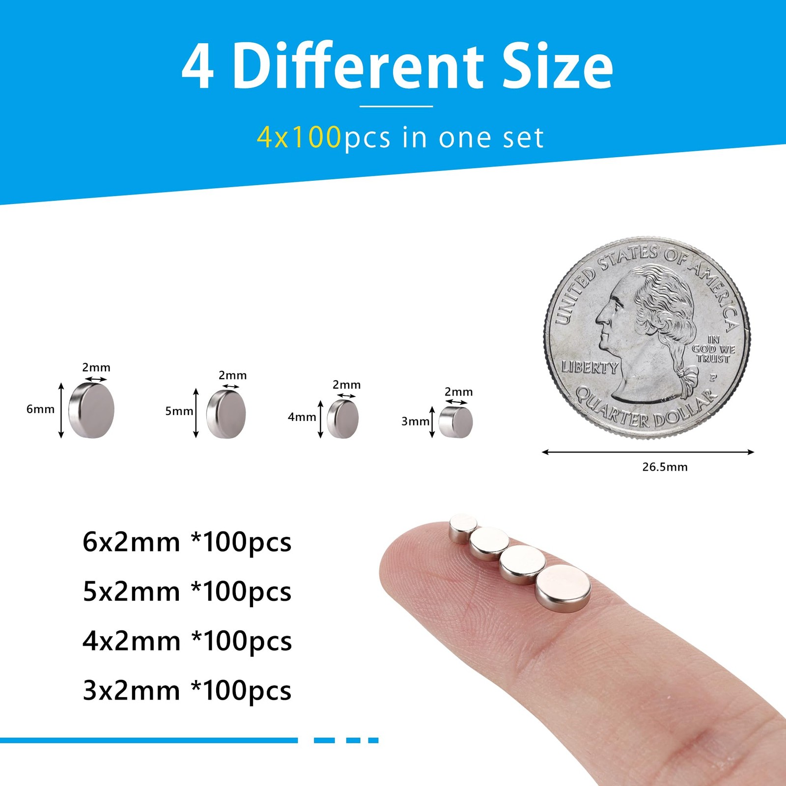 400Pcs Tiny Magnets, 4 Different Size,Small Magnets, Mini Fridge Magnets,Diy