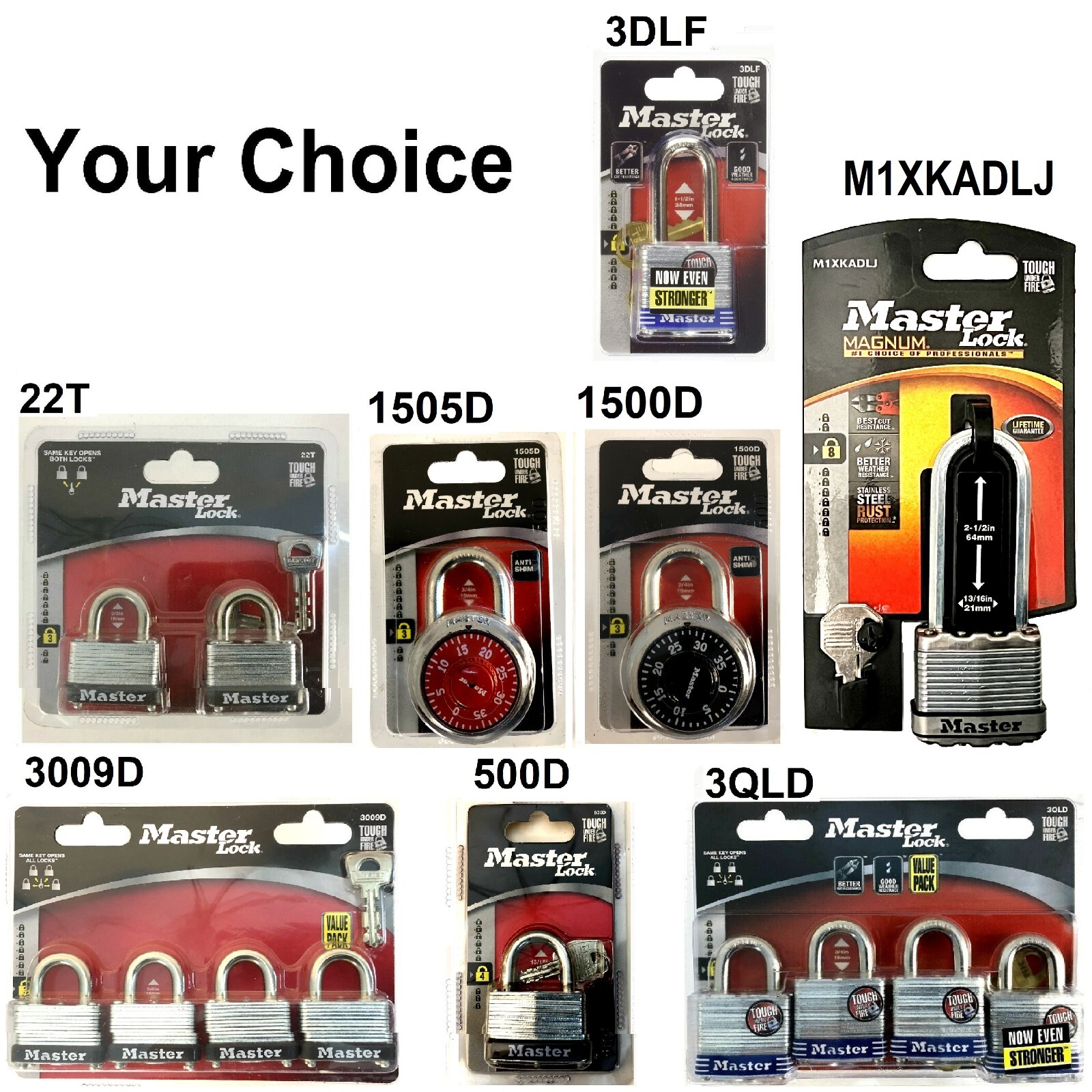 Master Lock Vault,  Zinc Plated Steel Padlocks, Same Key/  Choice Pack