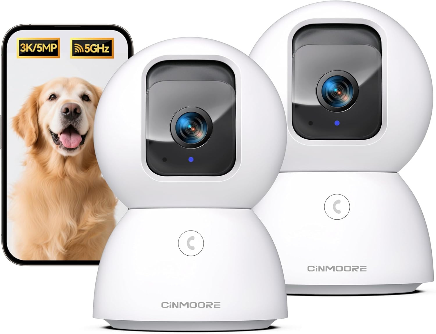 5G Security Camera Indoor 2-Pack, No-Monthly-Fee AI Tracking Facial Recognition,