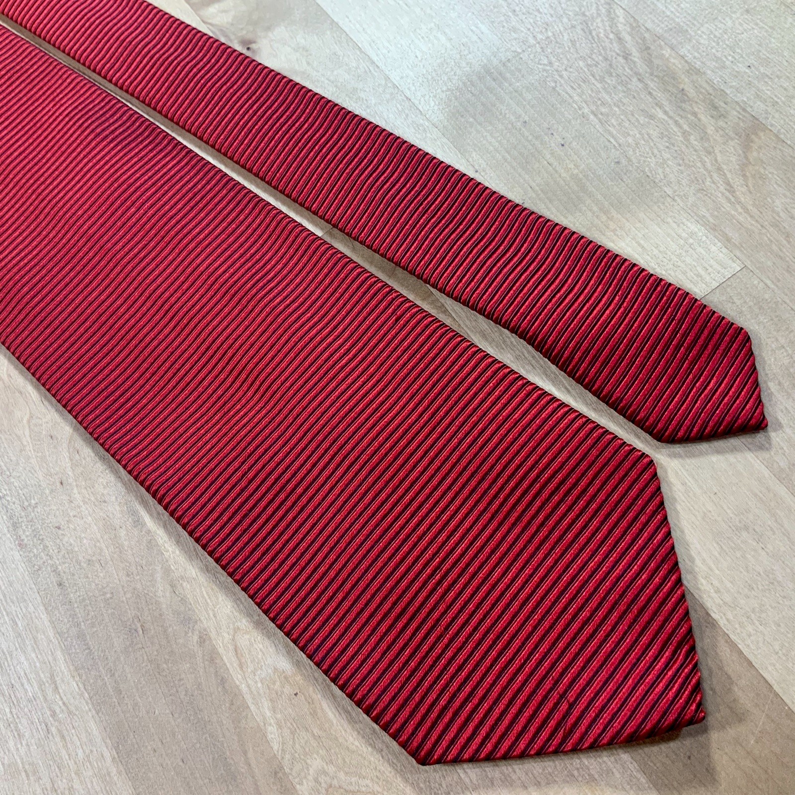 Fratelli Moda Designer Tie Red Black Stripe 100% Silk Made In Italy Wide Necktie