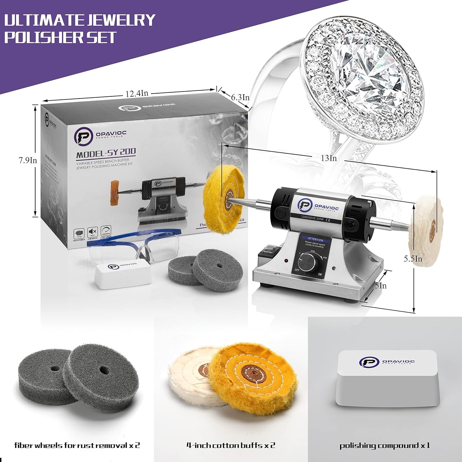 Adjustable Variable Speed Bench Grinder Polishing & Buffing Machine
