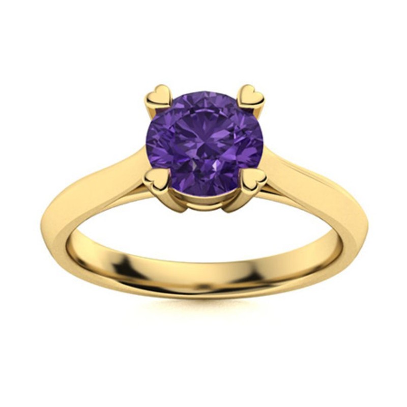 Crown Chakra Round Amethyst Gemstone 925 Silver Boho Solitaire Ring Jewelry