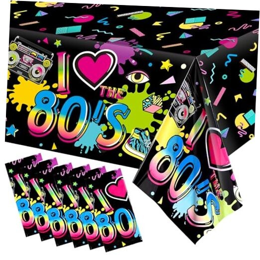 Pack 80s Plastic Party Tablecloth 80's Party Table Cover 80s Birthday 6