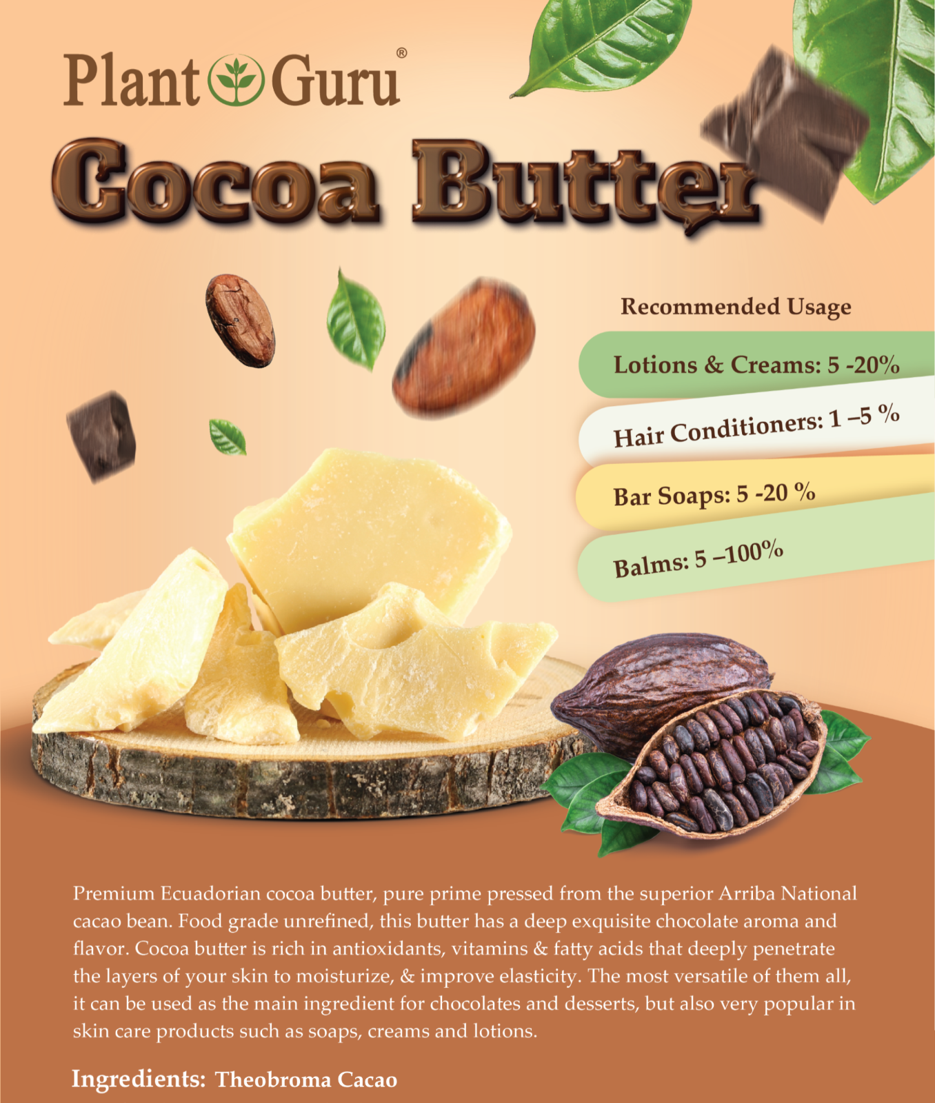 Raw Cocoa Butter 100% Pure Natural Unrefined Organic FOOD GRADE Cacao Beans
