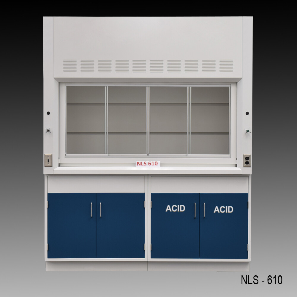6' Laboratory  Fume Hood w/ blue storage: ACID & General Cabinets / E2-064