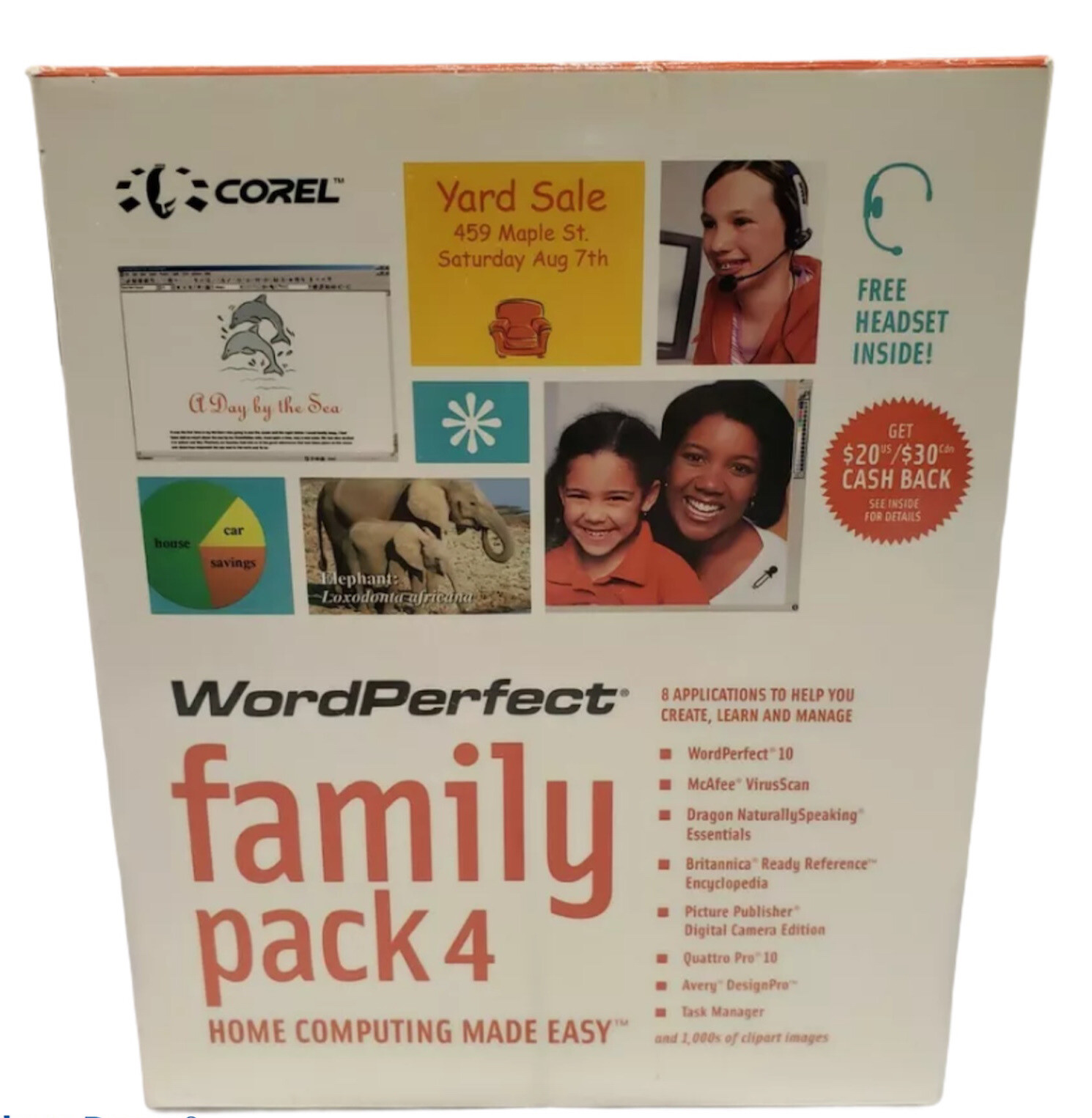 WORDPERFECT Family Pack 4 Home Computing W/Headset WIN98E/ME/2000/XP SEALED!!