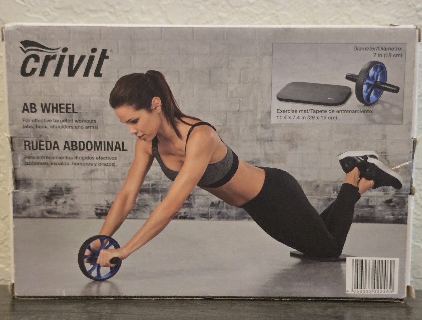 Crivit AB Abdominal Wheel Roller Workout Fitness Exercise Accessory + Knee Pad