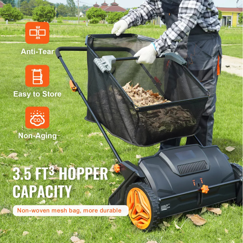 VEVOR Push Lawn Sweeper, 21inch Leaf & Grass Collector