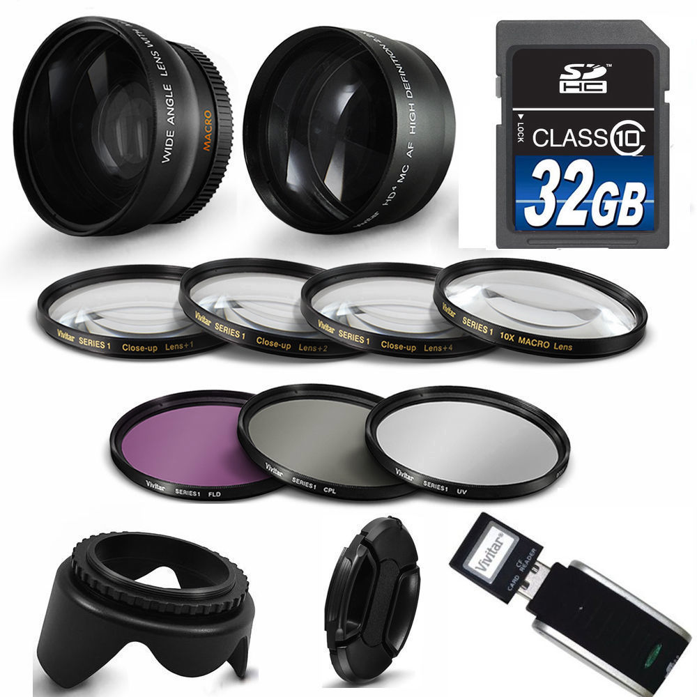 HD ZOOM LENS + WIDE ANGLE LENS + 32GB STARTER KIT FOR CANON EOS REBEL T5 T6 T3