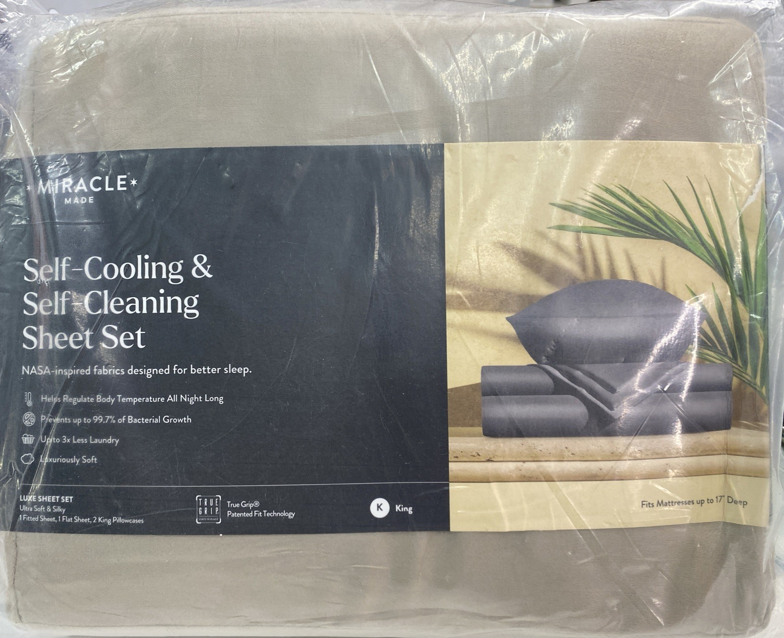 Miracle Made Extra Luxe Self-Cooling Self-Cleaning King Sheet Set Sand