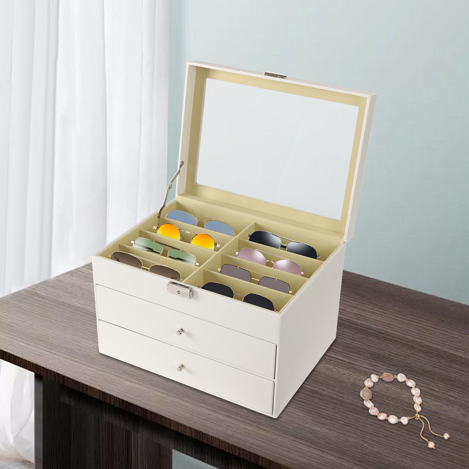 24-Slot Glasses Storage Display Case Organizer For Sunglasses Eyeglass Box