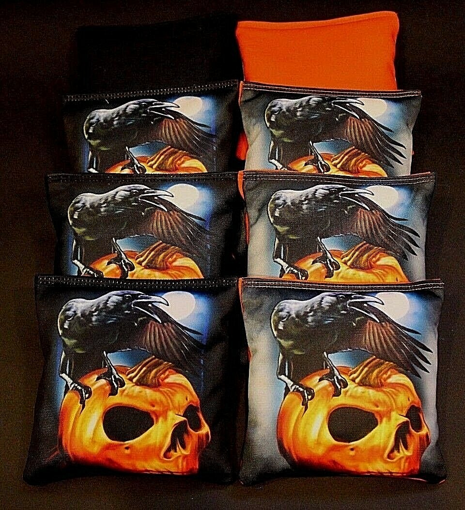 Black Crow Pumpkin Skull Halloween Custom 8 ACA Regulation Cornhole bags B111
