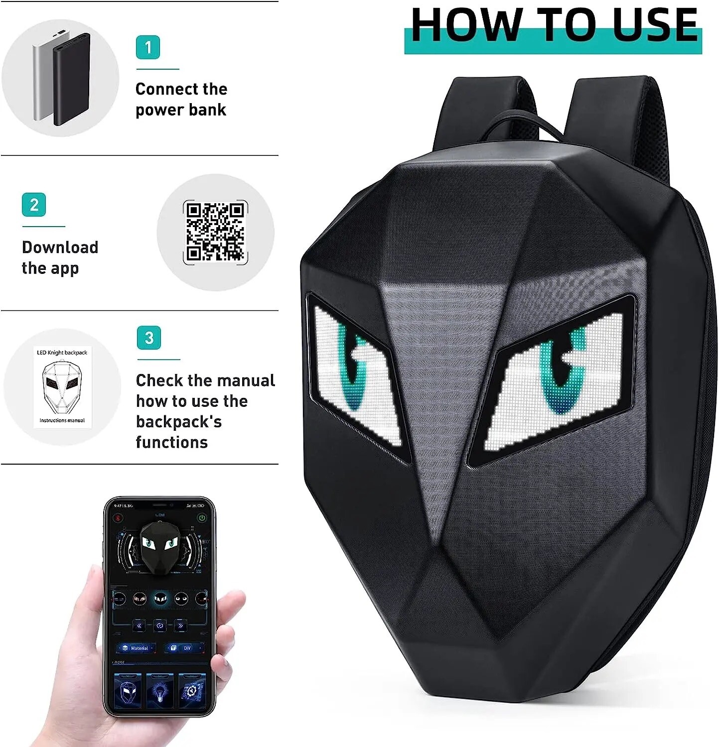 Iron Man Backpack Motorcycle Helmet Bag Waterproof LED Digital Light Hard Shell
