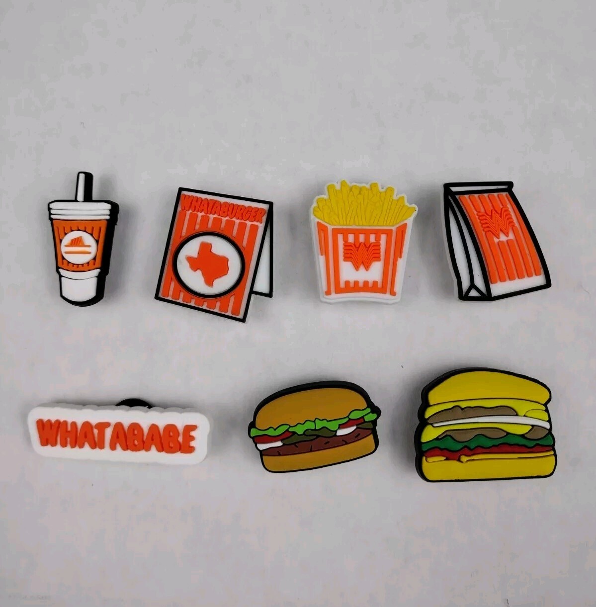 Lot Of 7 Whataburger Fast Food Themed Shoe Charms Burgers Fries Table Tent Drink