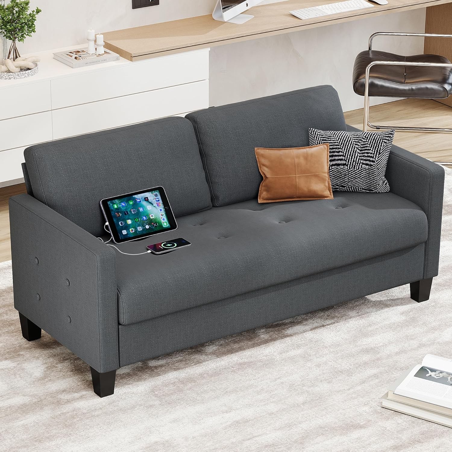 fy Loveseat Sofa Small Grey Couch, Small Love Seat Bedroom, Mid