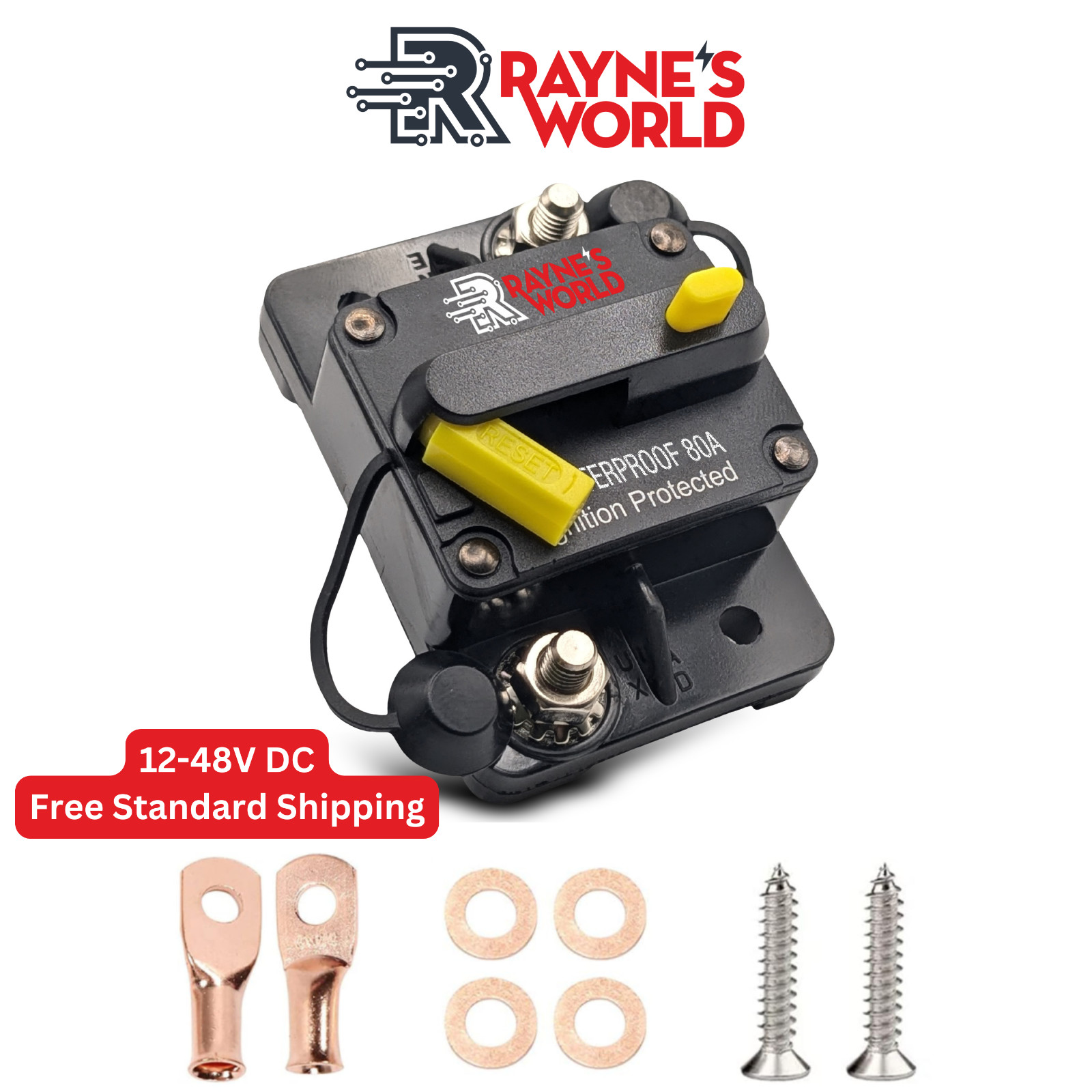 80 Amp Waterproof Yellow Circuit Breaker Auto/Marine/Solar 12-48V DC Manual Rese