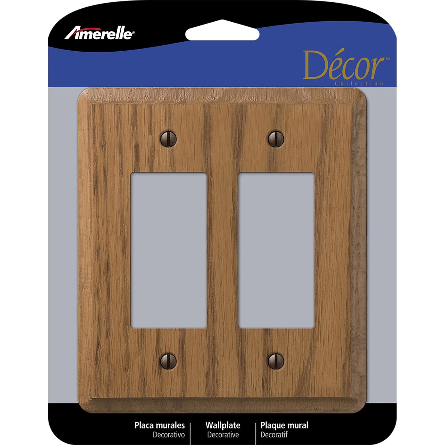 Amerelle Contemporary Medium Brown 2 gang Oak Wood Rocker Wall Plate 1 pc