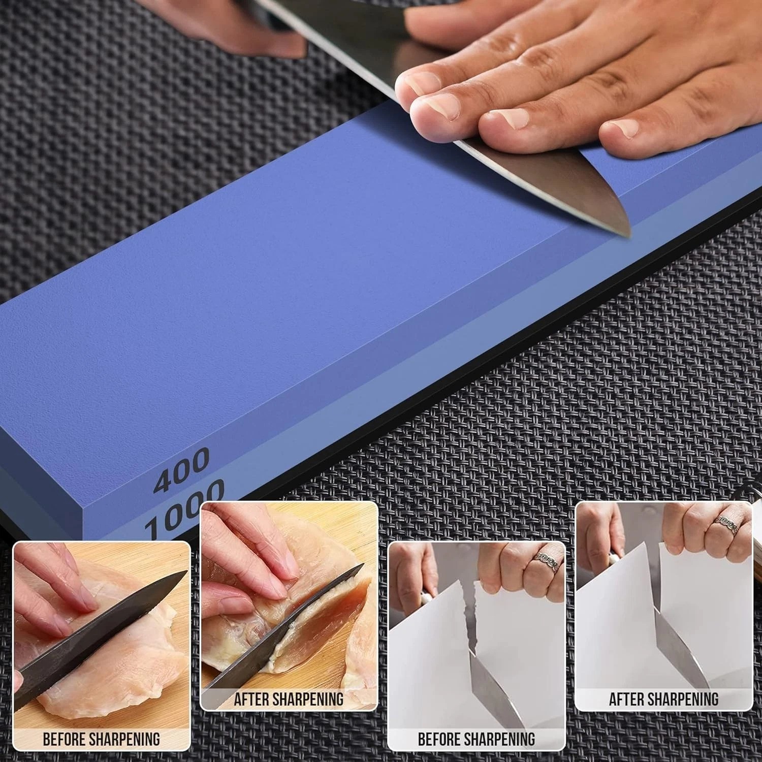 Multi-Purpose Whetstone Knife Sharpener with Cut Resistant Gloves & Strop