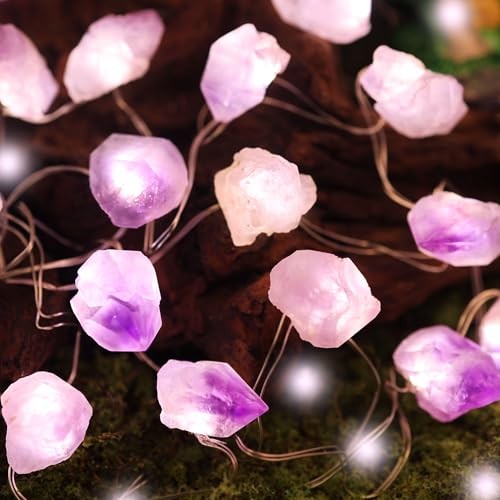 Genuine Amethyst Crystal Fairy Lights, Natural Healing 20 Raw USB Powered
