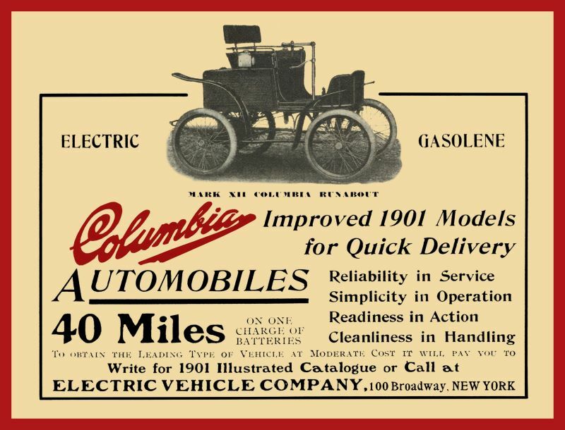 1901 Columbia Motor Vehicle NEW Metal Sign: Mark XII Runabout - Electric Car
