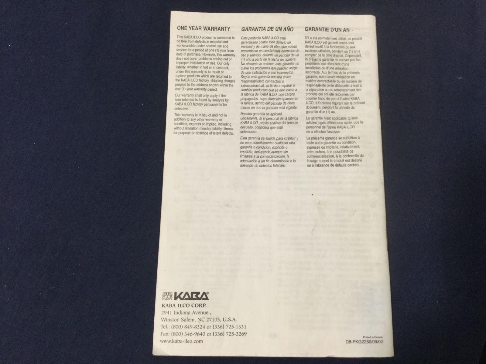 Kaba Simplex 1000 Series Pushbutton Lock Instruction Book
