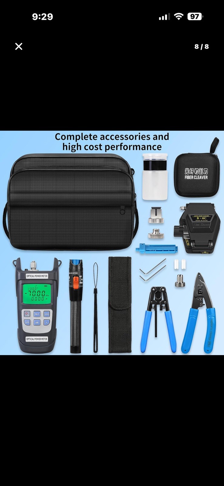 Fiber Optic Terminal kit 9-in-1 FTTH Tool kit Equipped with S-6C Optical Fiber