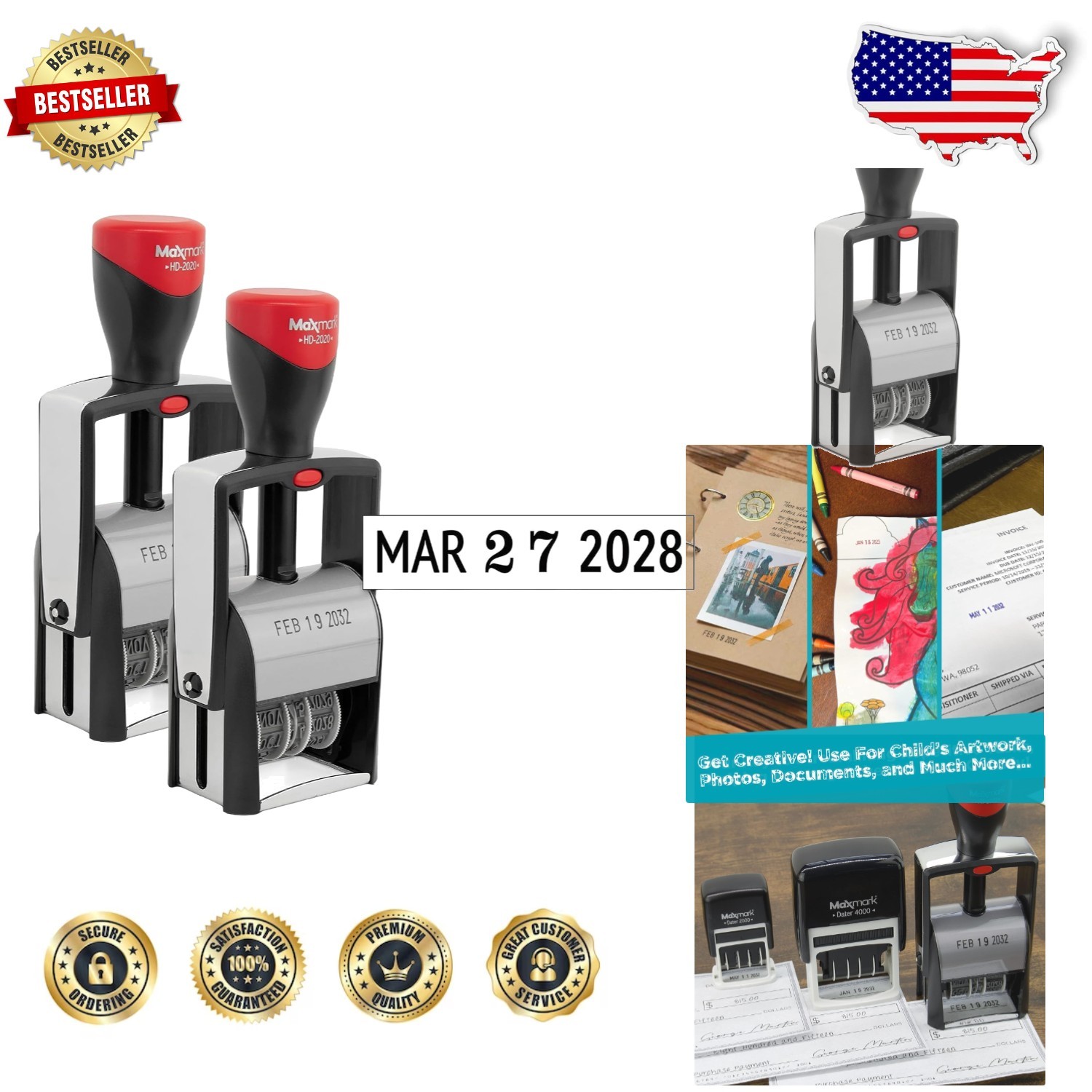 Heavy Duty Date Stamp 2pk Steel Frame Black Ink Large Date 12- Band