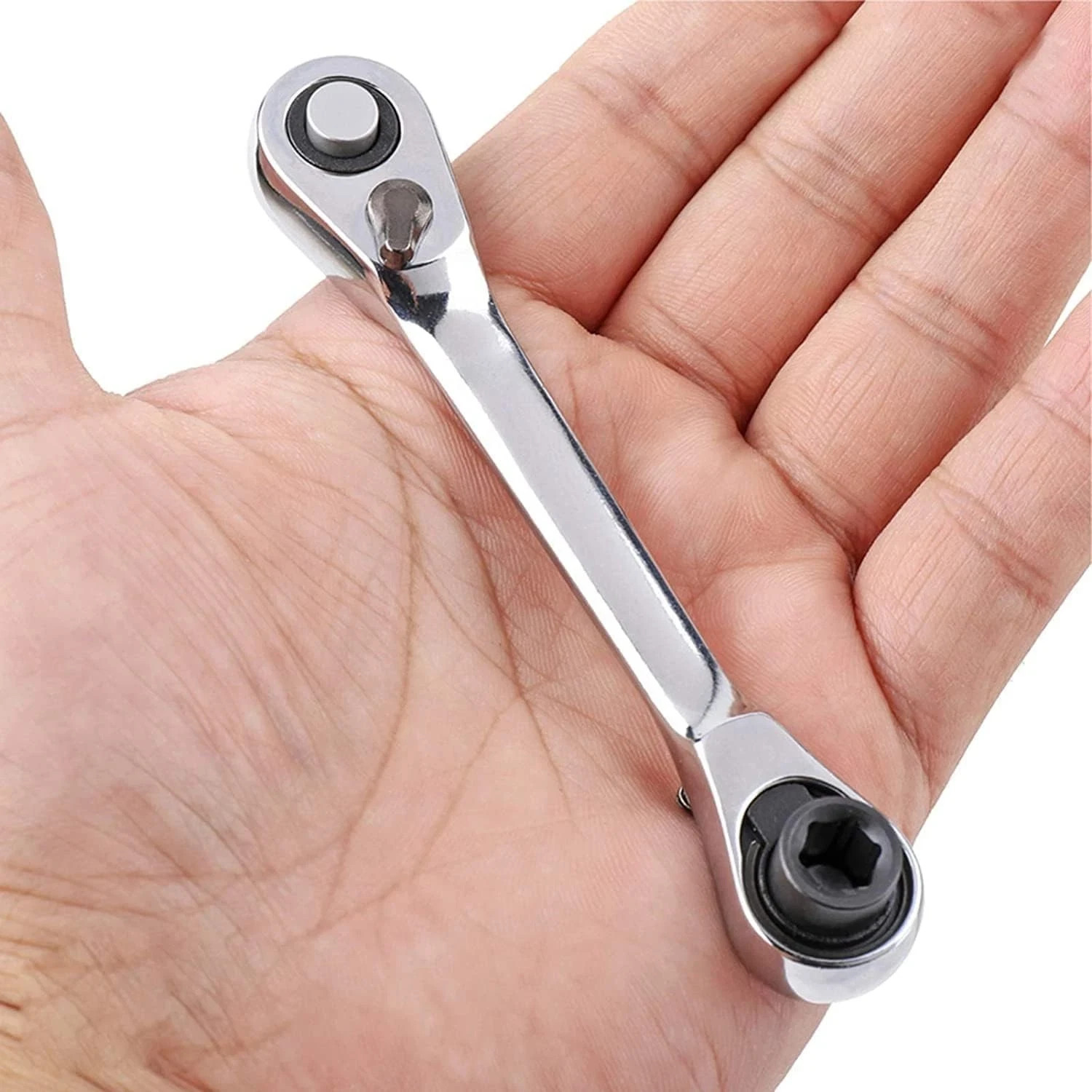 Silver Ratchet Wrench 1/4 Inch Mini Double Headed 72 Tooth Drive Socket and S...