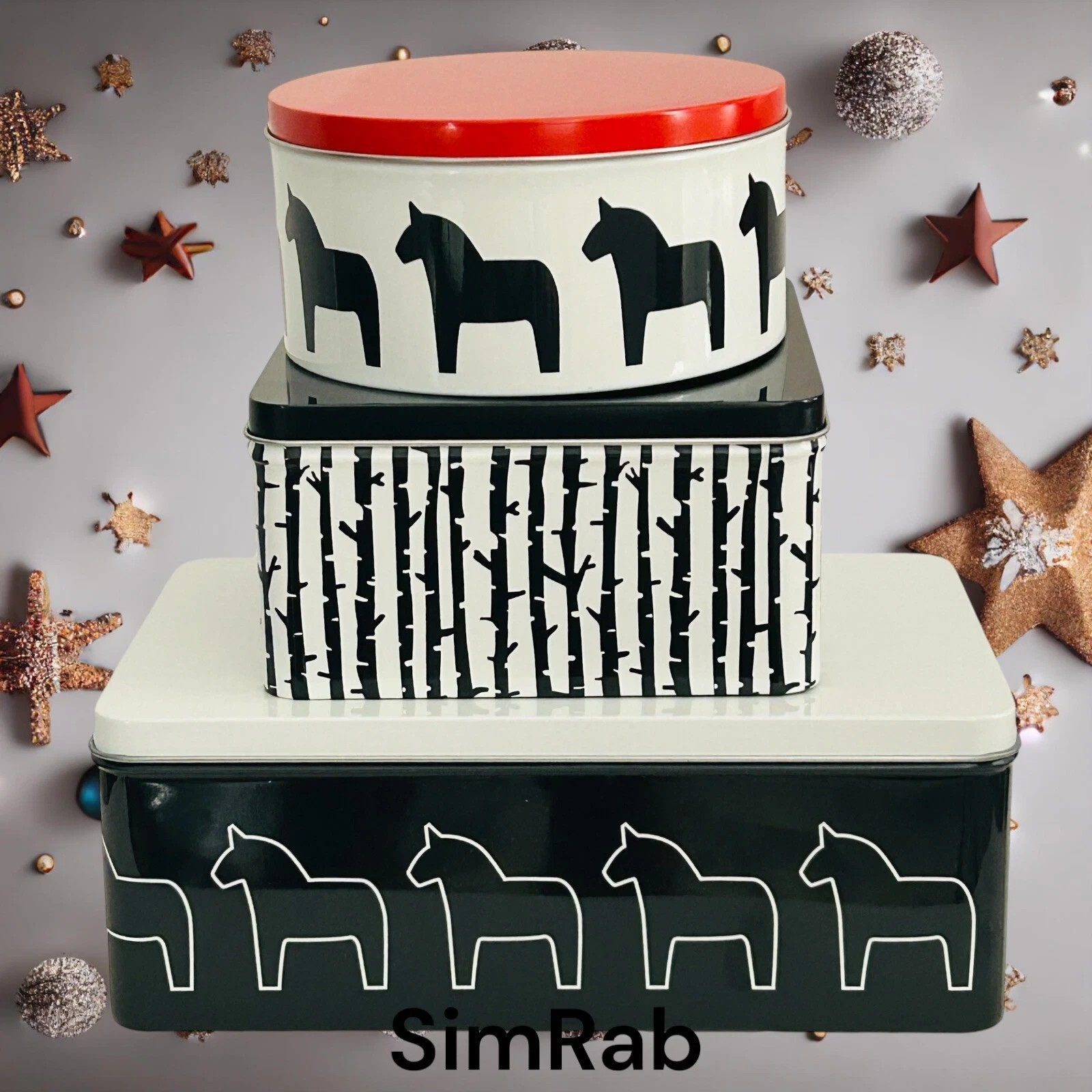 HÄSTHAGE Tin with Lid Set of 3 Metal Box Dala horse NEW Sealed!!