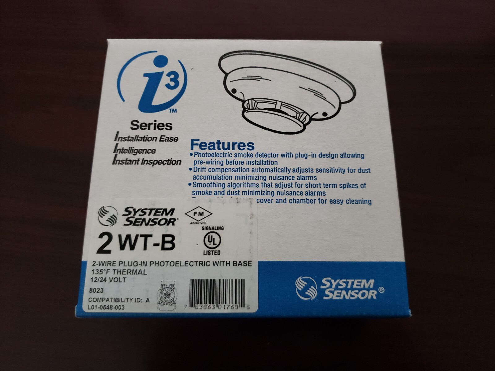 System Sensor i3 Series (2 WT-B) 2-Wire Plug-In Photoelectric Smoke Detector