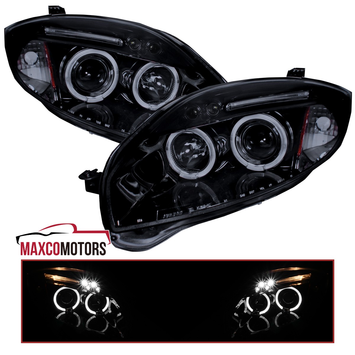 Black Smoke Projector Headlights Fits 2006-2012 Mitsubishi Eclipse LED Halo L+R