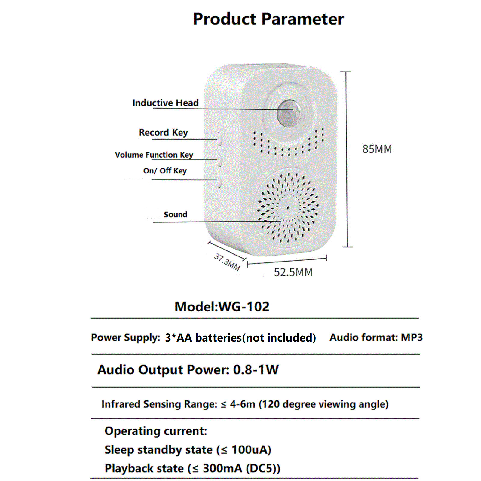 Adjustable Vol Welcome Infrared Chime Wireless Doorbell with Recording Function
