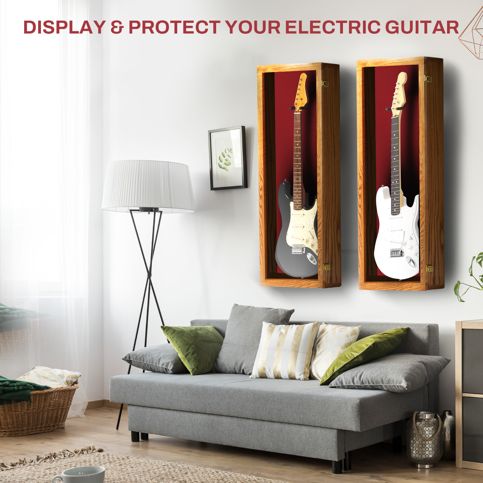 Oak Finish Guitar display case Solid hardwood with Locks
