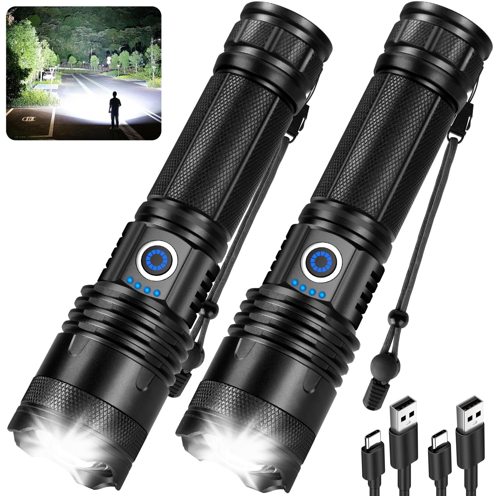 BEFAMALI 99000 Lumens Rechargeable Flashlights 2 Pack, Super Bright LED Flashlig